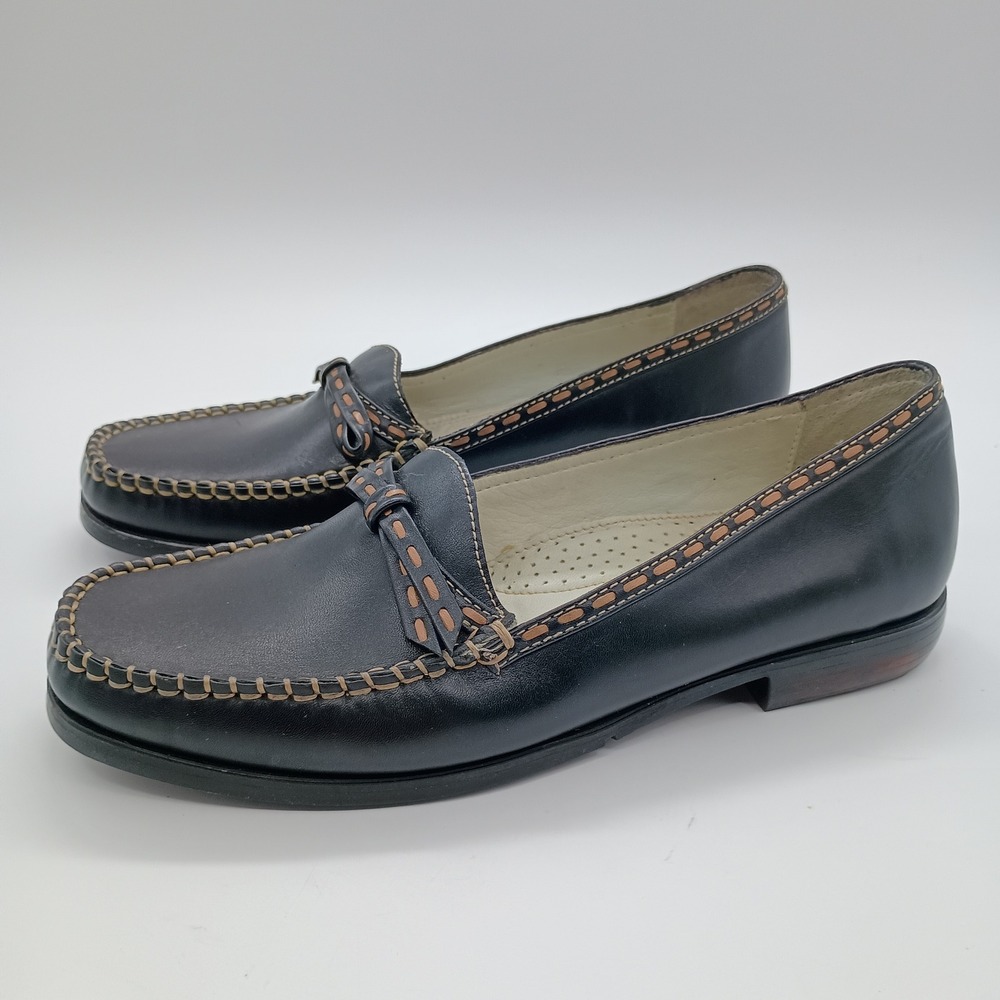 Bass Romana Black‎ Leather Bow Loafers Flats Shoes Womens 8M Made in Brazil